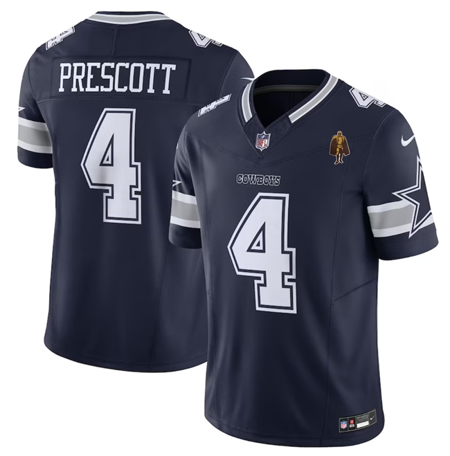 Men's Dallas Cowboys #4 Dak Prescott Navy 2023 F.U.S.E. With Walter Payton Patch Vapor Limited Football Stitched Jersey